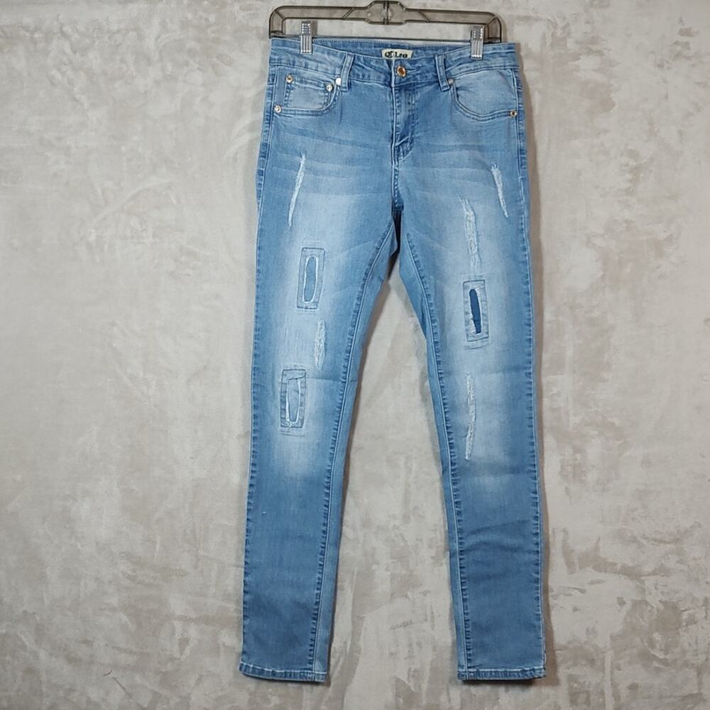 Women's Slim Fit CLeo Blue Jeans Size 11 Straight Leg  Distressed Faded Stretchy